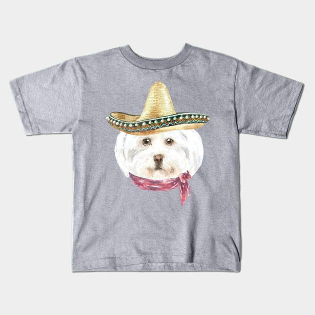 Mexican White Terrier Watercolor Kids T-Shirt by LaarniGallery